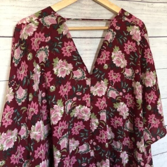 C. Wonder Red Floral Boho Short Sleeve Kimono Duster S - Picture 5 of 6
